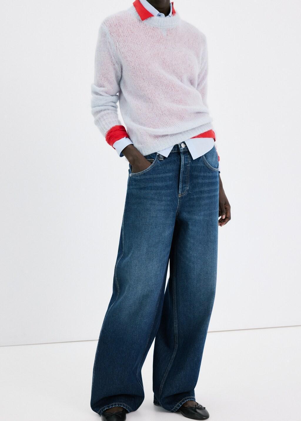 Blue Mid-Rise Balloon Jeans, Open Blue, large image number 3