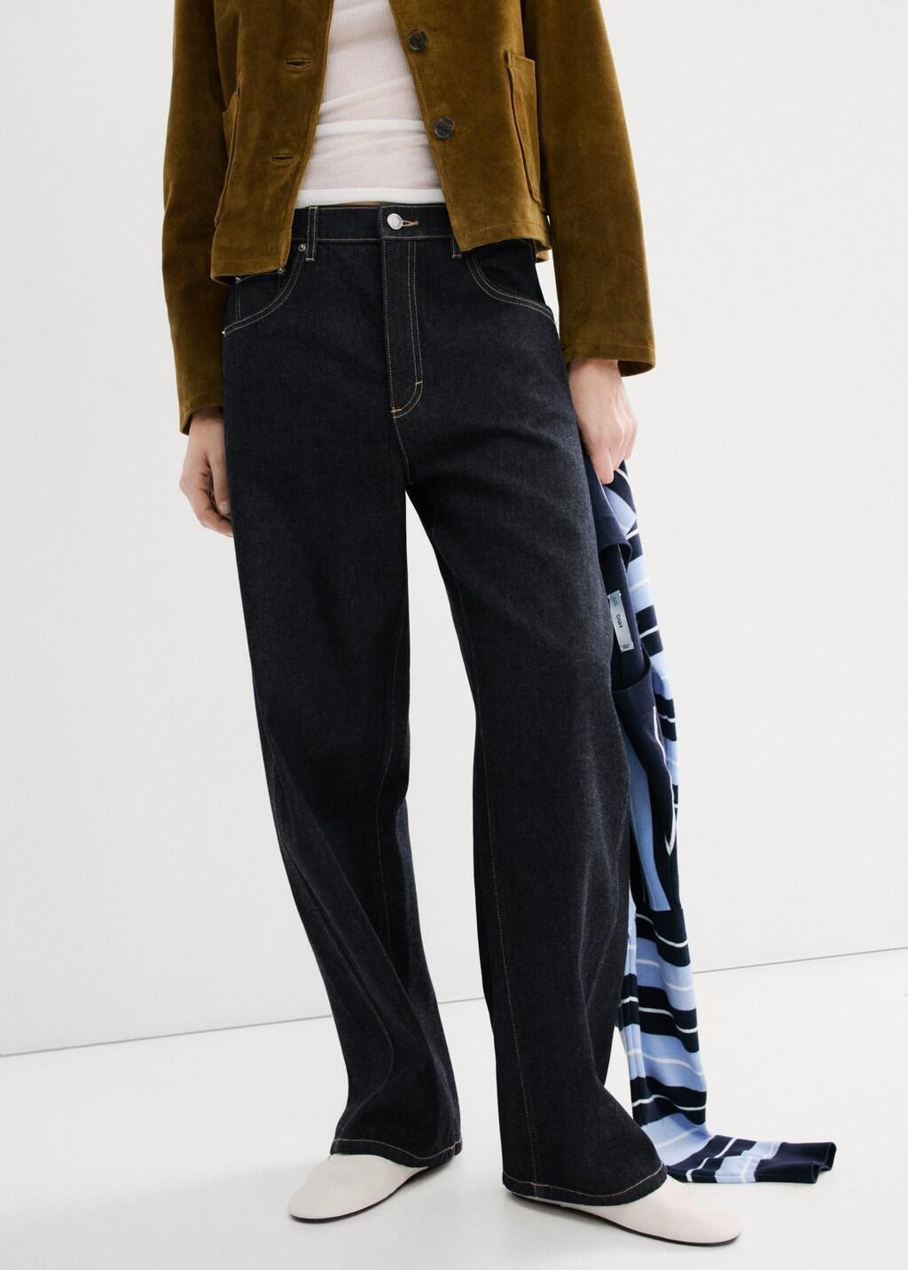 Blue Low-Rise Balloon Jeans, Open Blue, large image number 3