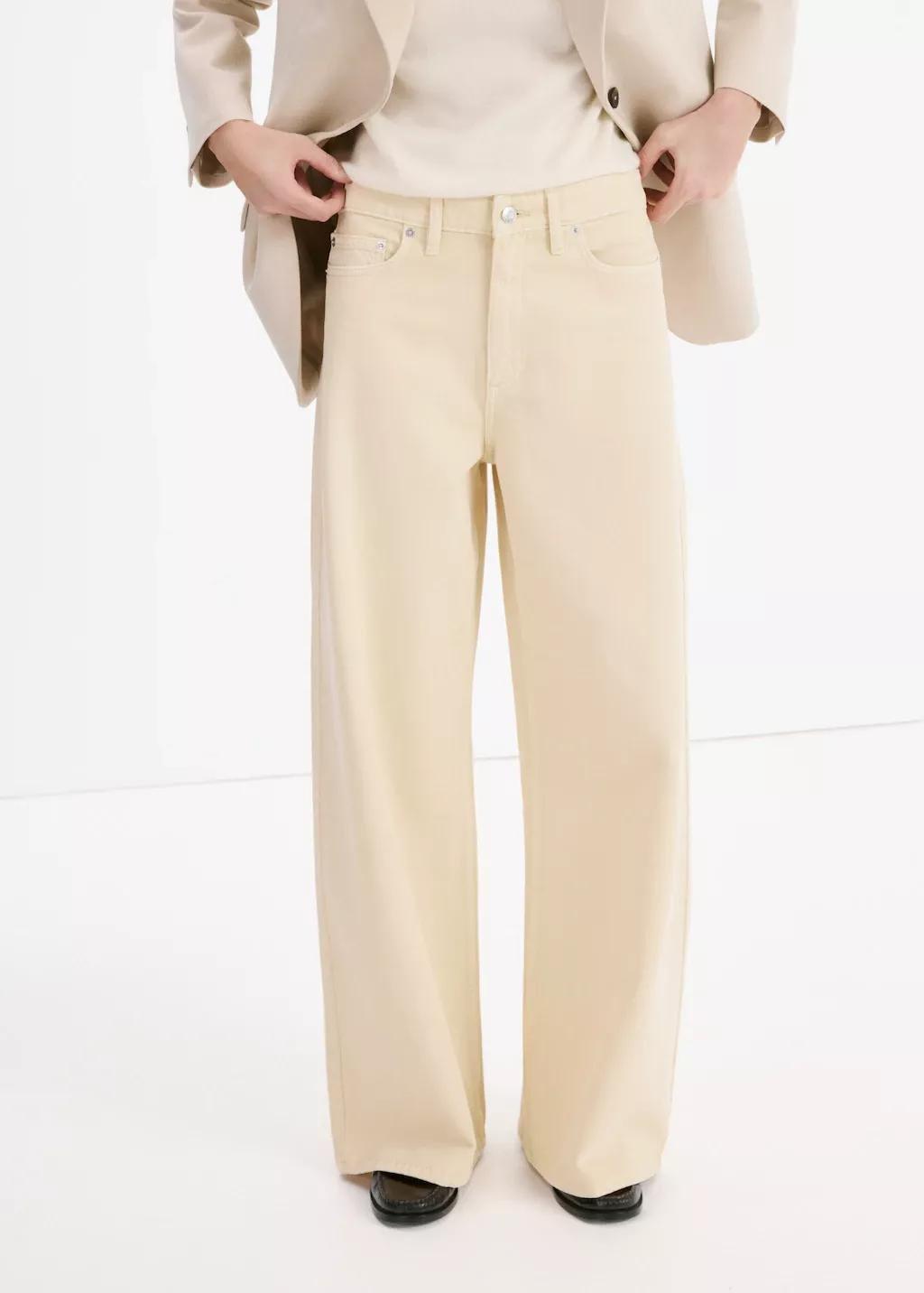 Yellow Wide Leg Mid-Rise Jeans, Yellow, large image number 6