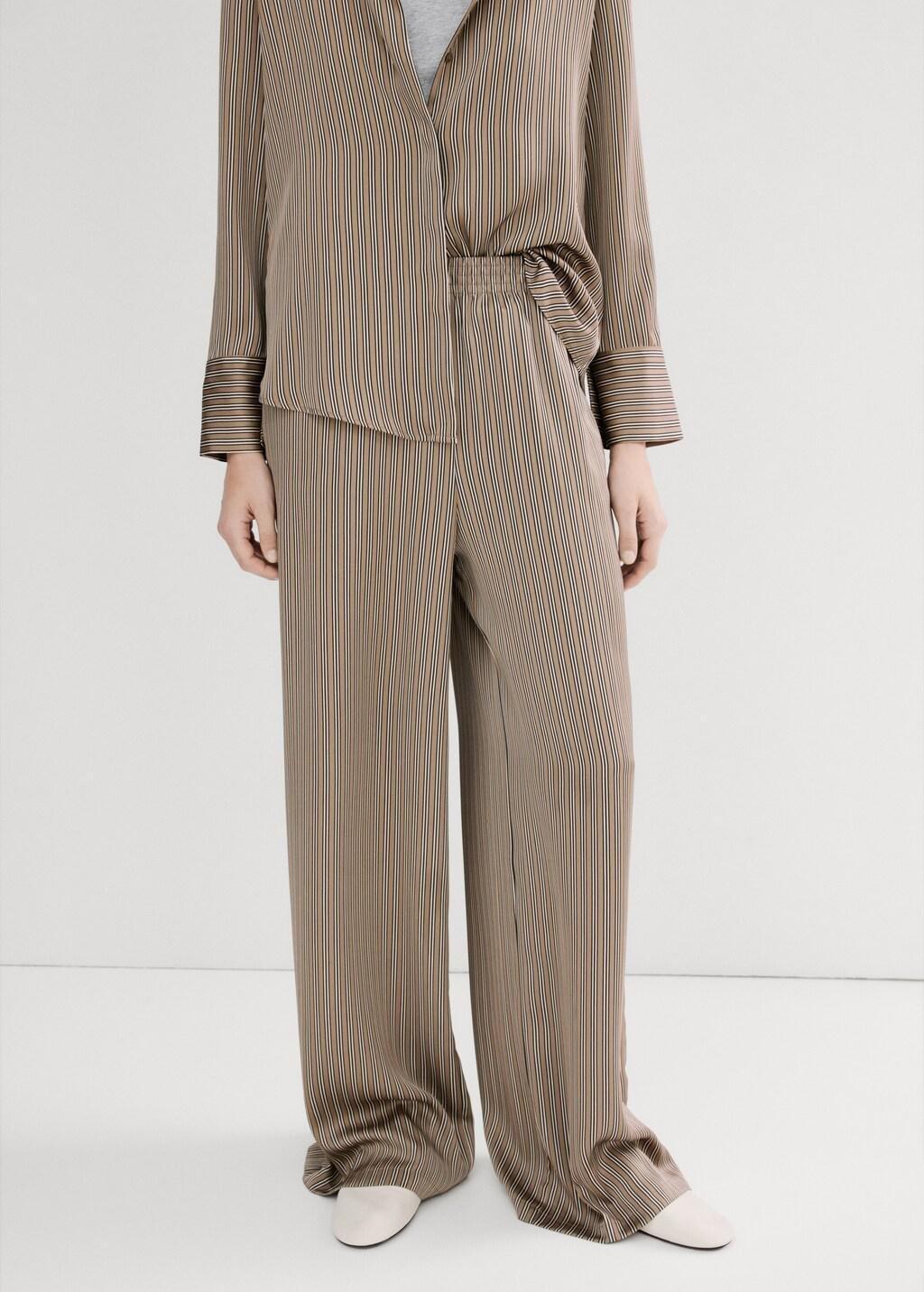Brown Satin Striped Trousers, Medium Brown, large image number 6