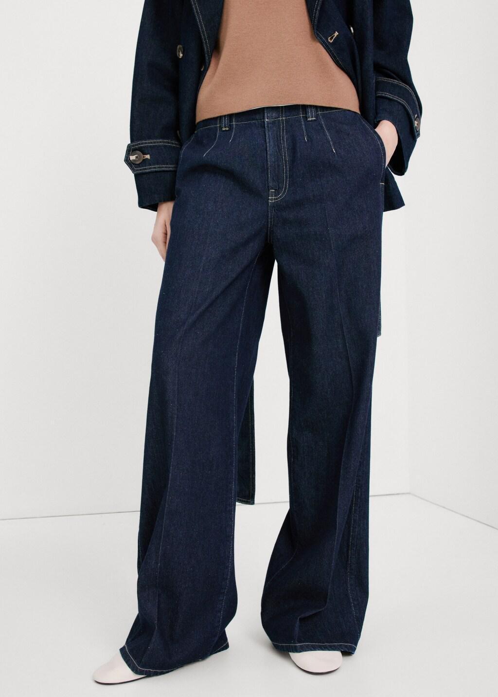 Blue Wide Leg Mid-Rise Jeans, Open Blue, large image number 3