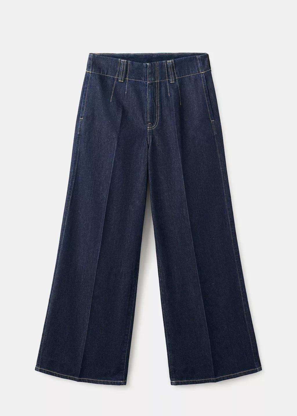 Blue Wide Leg Mid-Rise Jeans, Open Blue, large image number 8