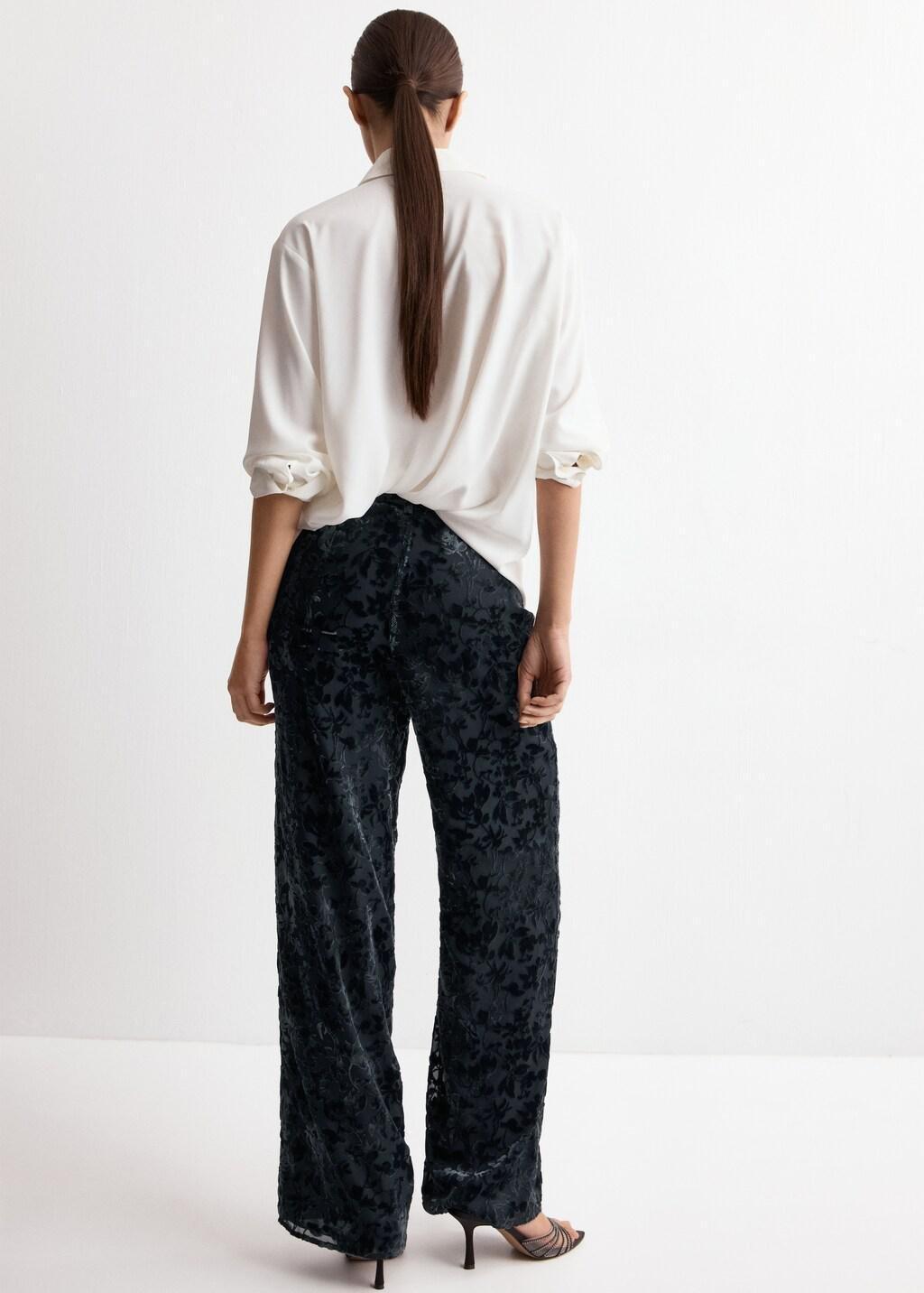 Blue Straight Devore Trousers, Dark Blue, large image number 2