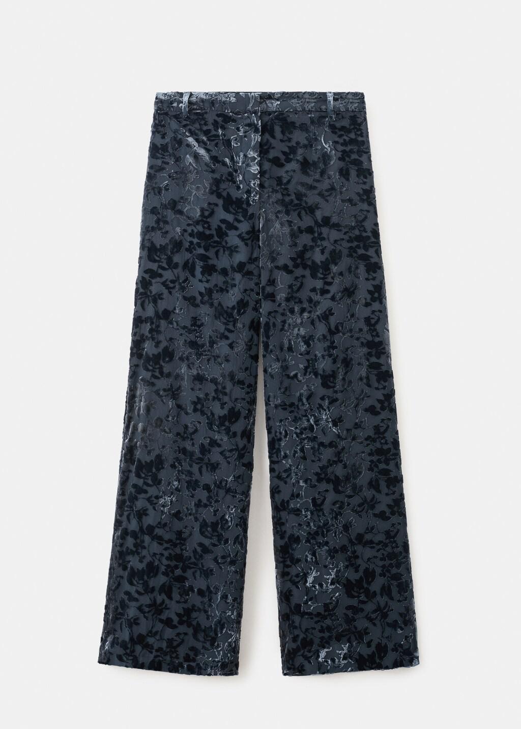 Blue Straight Devore Trousers, Dark Blue, large image number 7