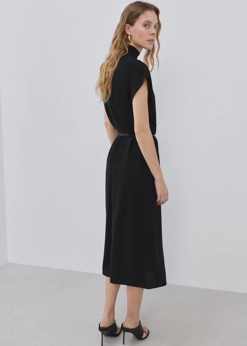 Black Lyocell Dress With Belt, Black, large image number 2