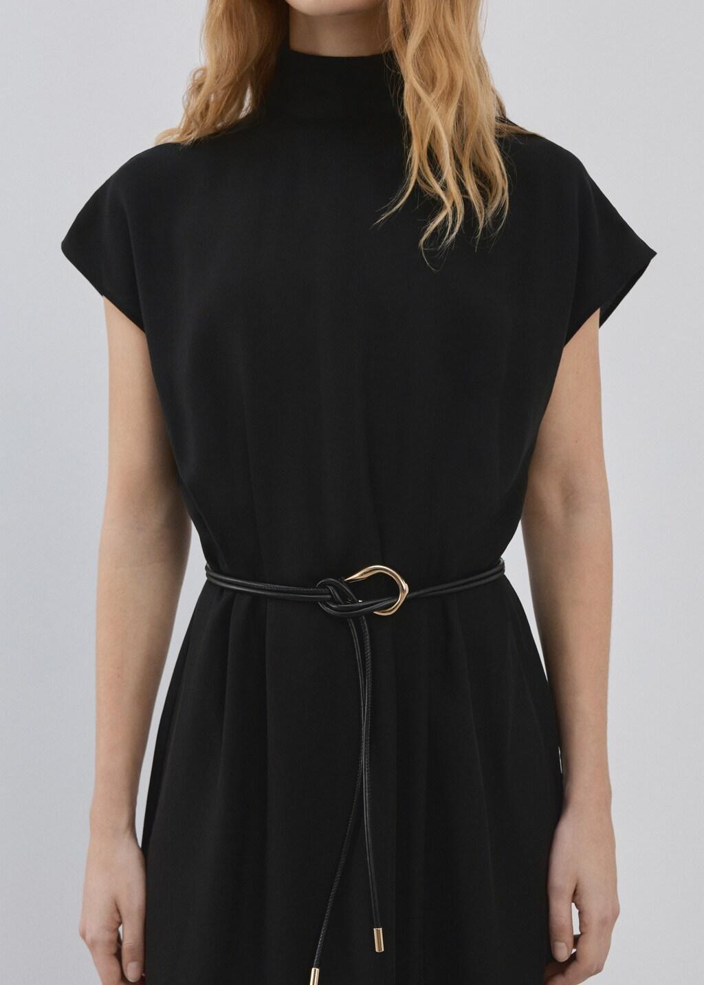 Black Lyocell Dress With Belt, Black, large image number 6
