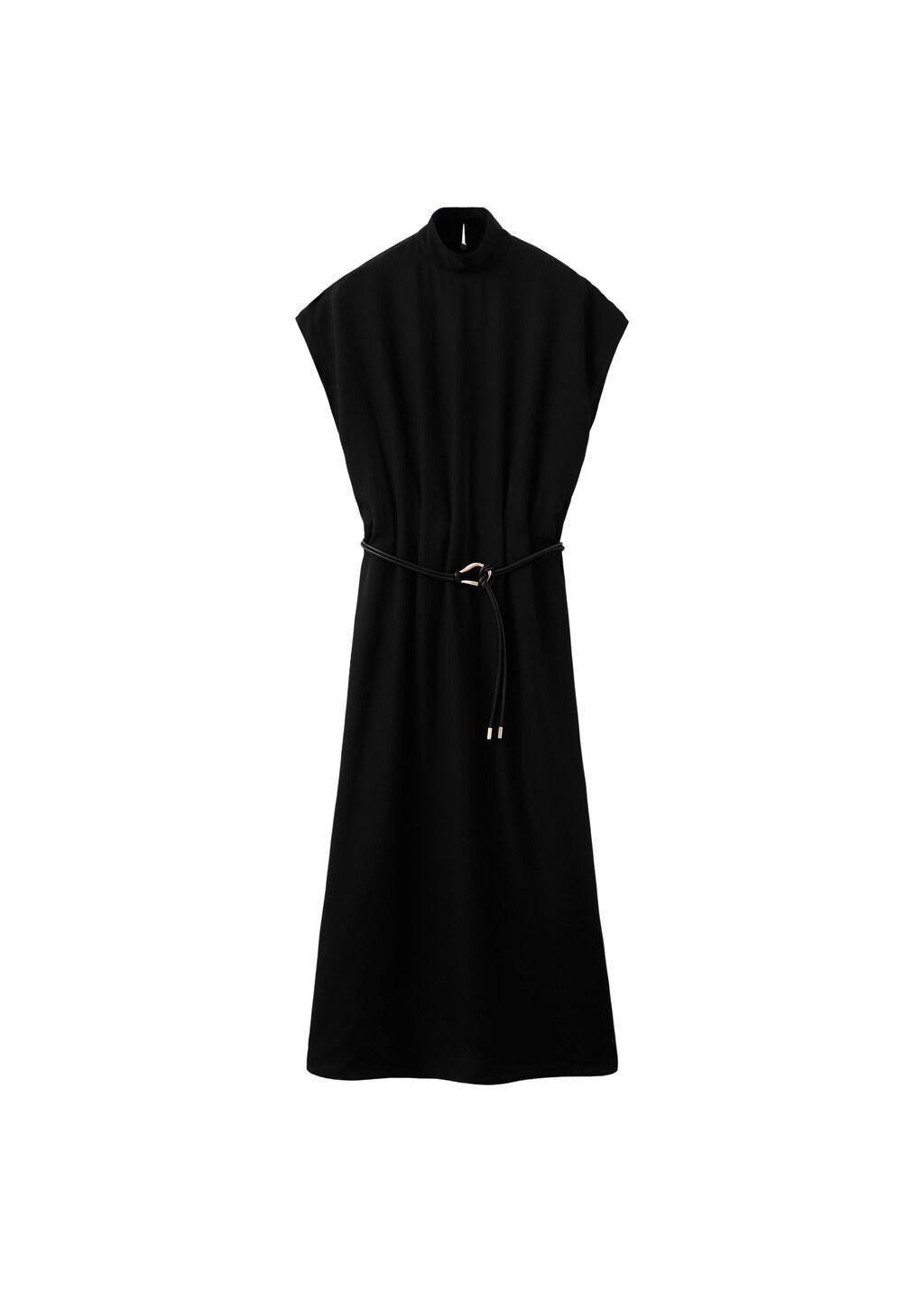 Black Lyocell Dress With Belt, Black, large image number 7