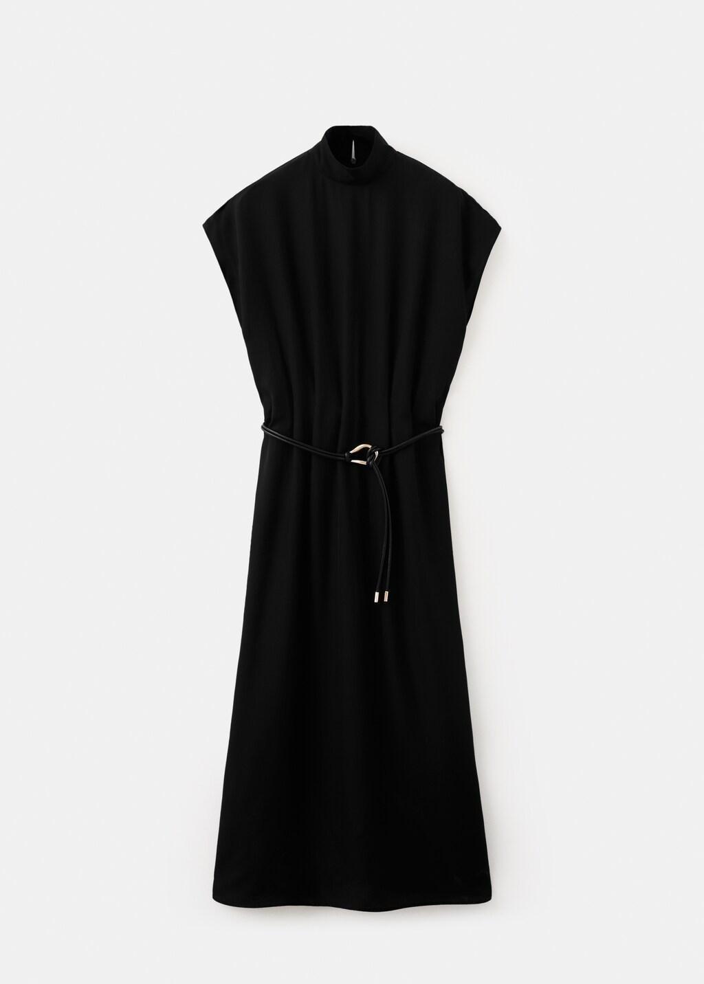 Black Lyocell Dress With Belt, Black, large image number 8