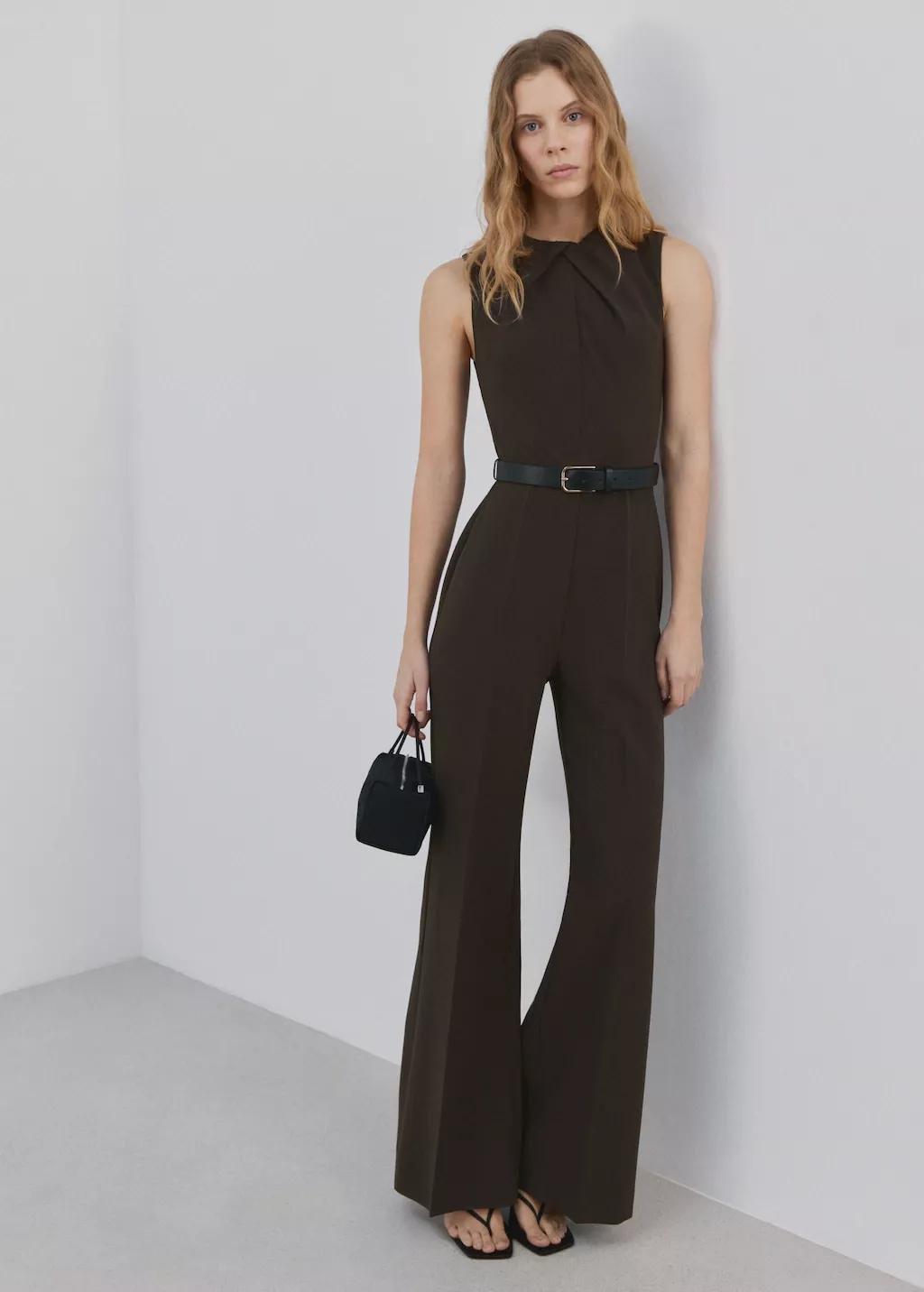 Brown Jumpsuit With Draped Detail Belt, Brown, large image number 0