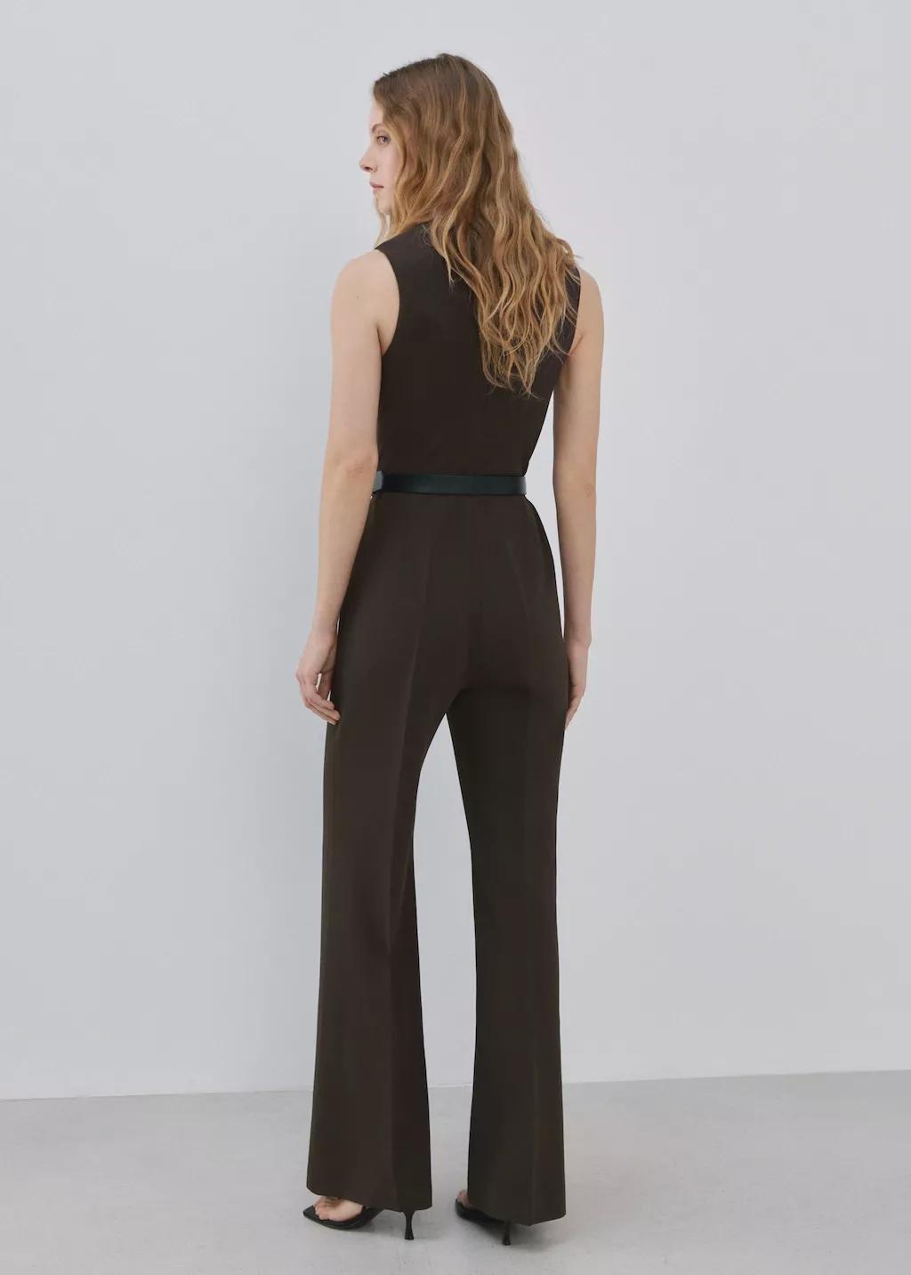 Brown Jumpsuit With Draped Detail Belt, Brown, large image number 2