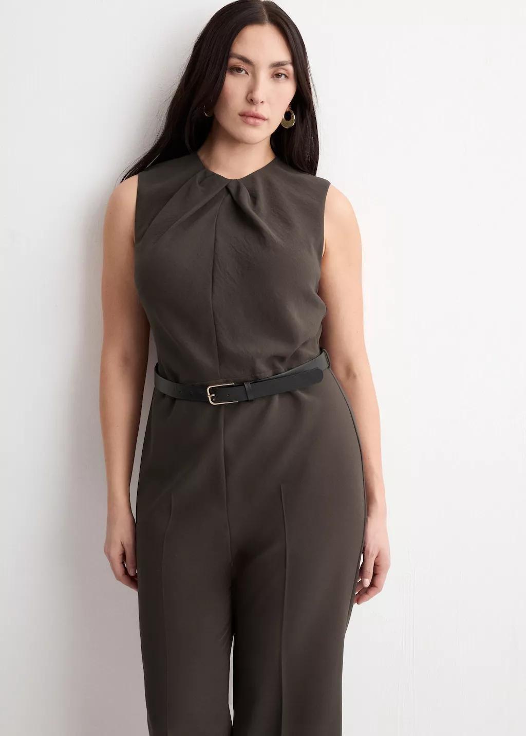 Brown Jumpsuit With Draped Detail Belt, Brown, large image number 6
