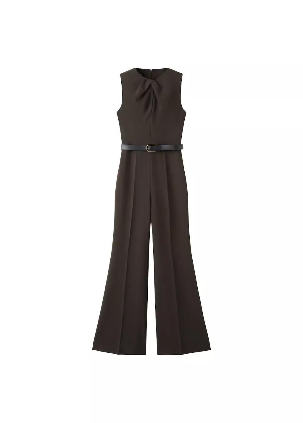 Brown Jumpsuit With Draped Detail Belt, Brown, large image number 8