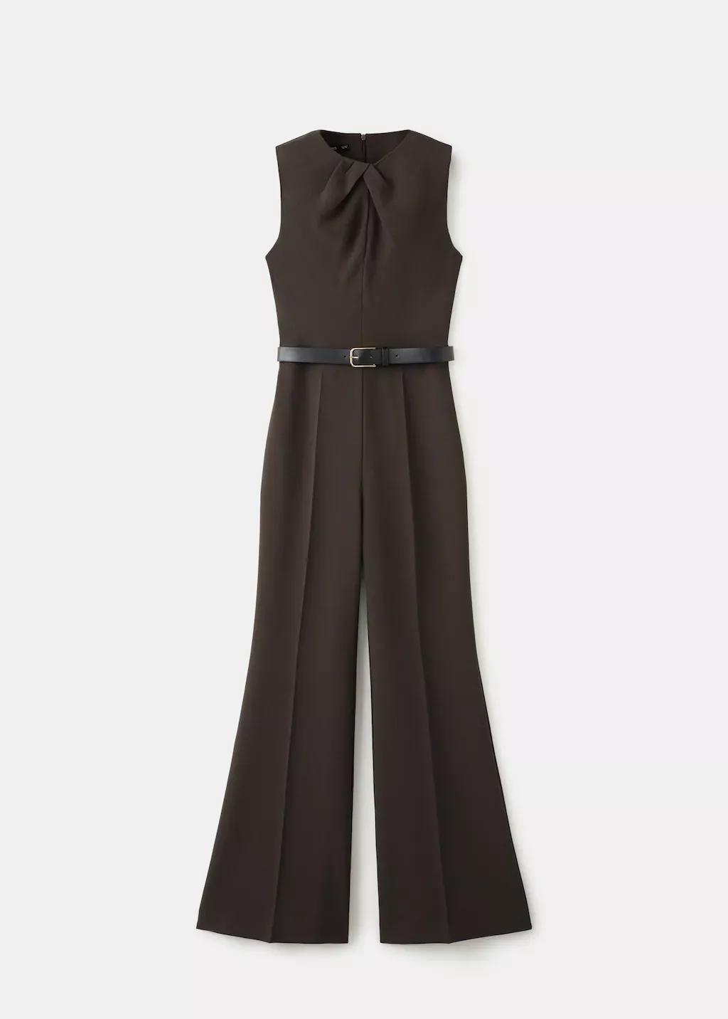 Brown Jumpsuit With Draped Detail Belt, Brown, large image number 9