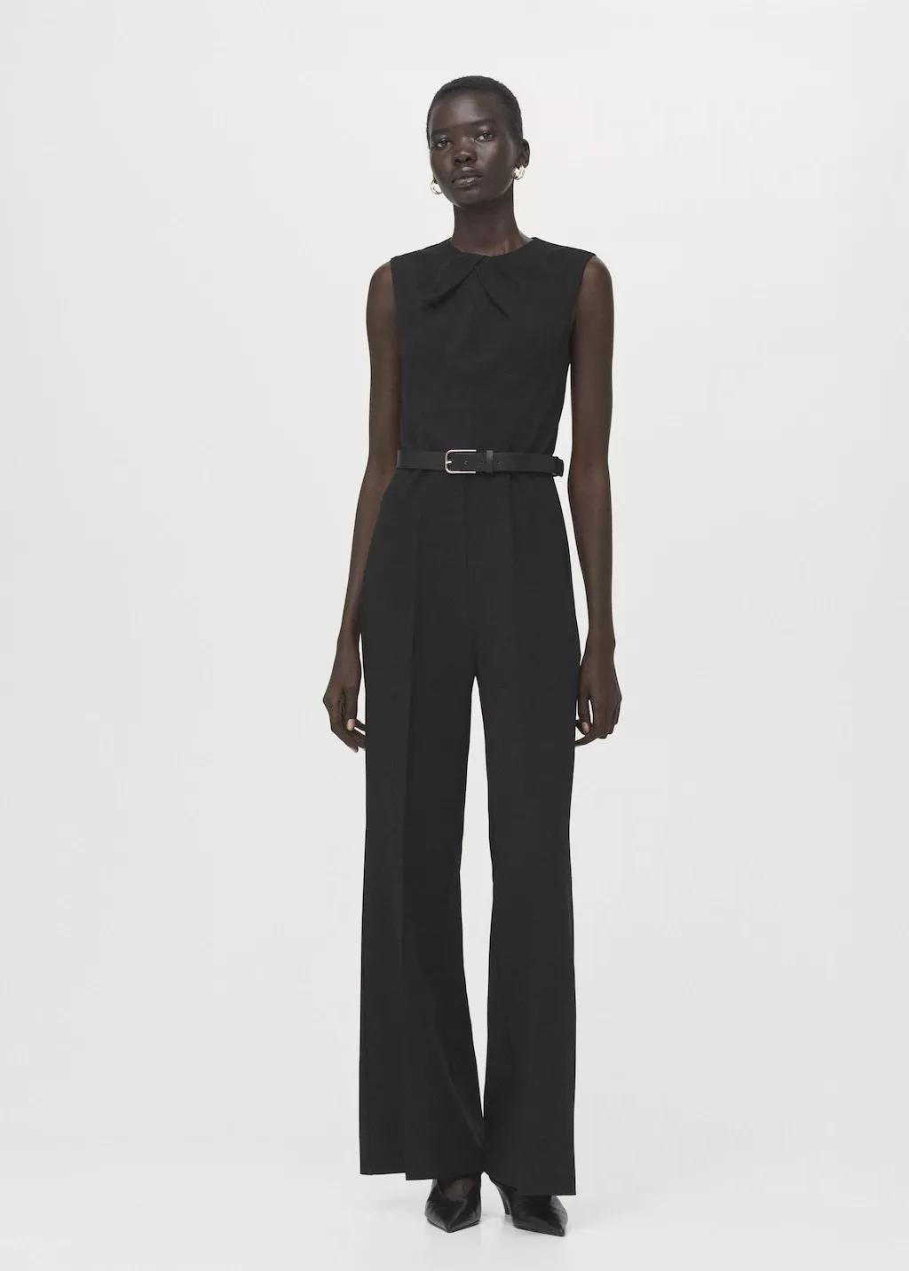 Black Jumpsuit With Draped Detail Belt, 0201_99, medium