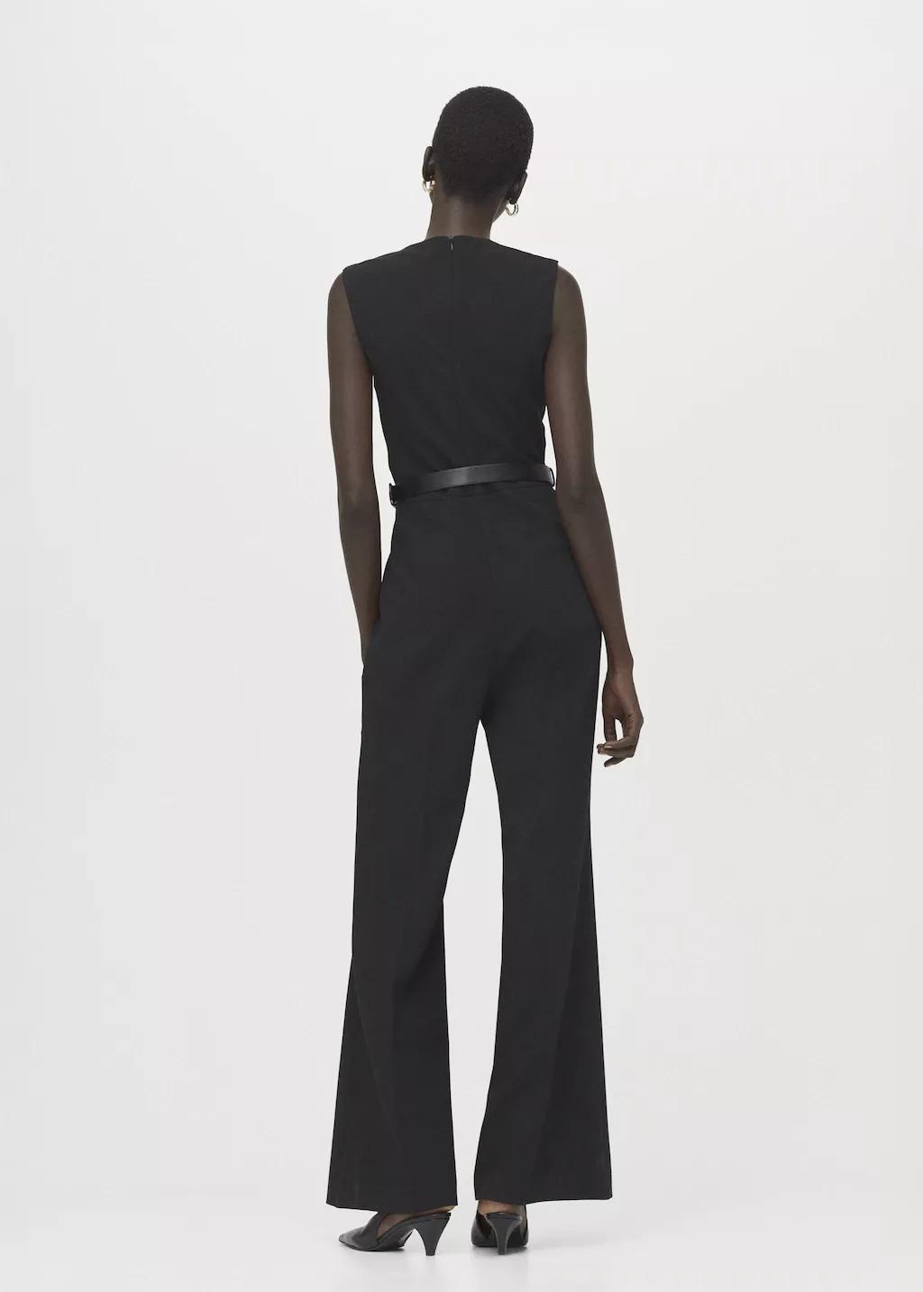 Black Jumpsuit With Draped Detail Belt, 0201_99, large image number 2
