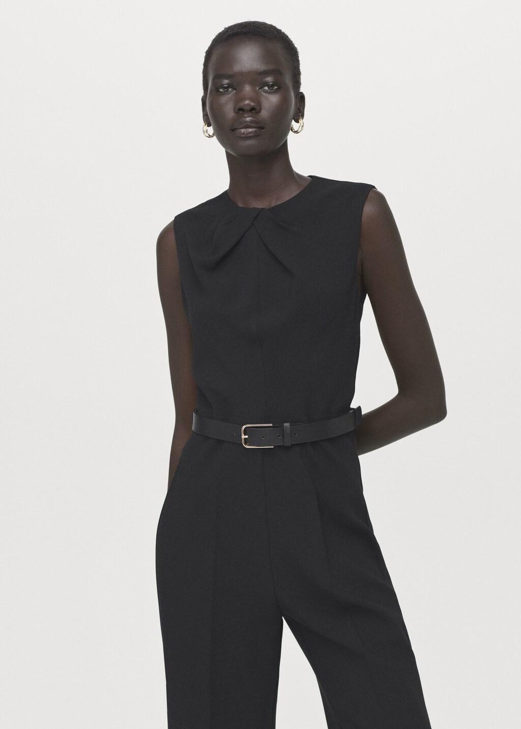 Black Jumpsuit With Draped Detail Belt, 0201_99, large image number 3