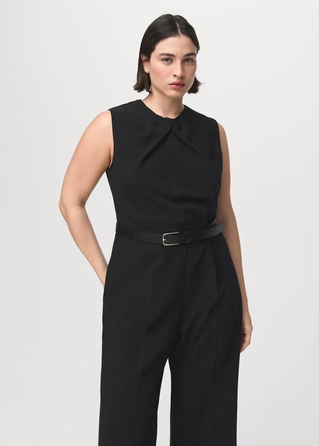 Black Jumpsuit With Draped Detail Belt, 0201_99, large image number 6