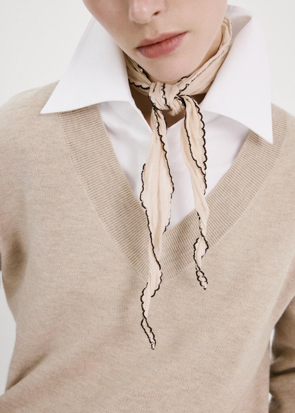 Beige V-Neck Knit Sweater, 0201_06, large image number 5