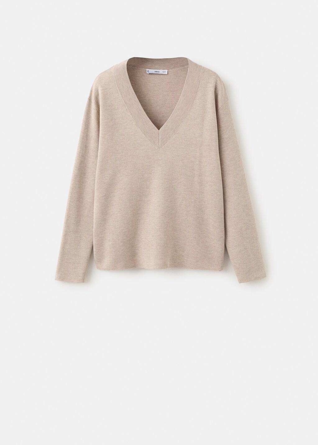 Beige V-Neck Knit Sweater, 0201_06, large image number 7