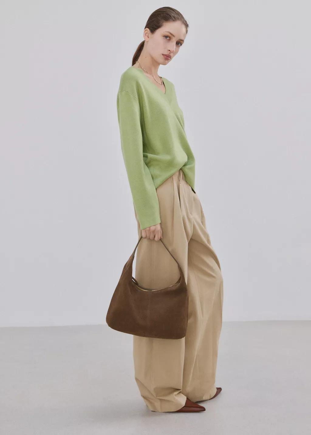 Green V-Neck Knit Sweater, Green, large image number 0