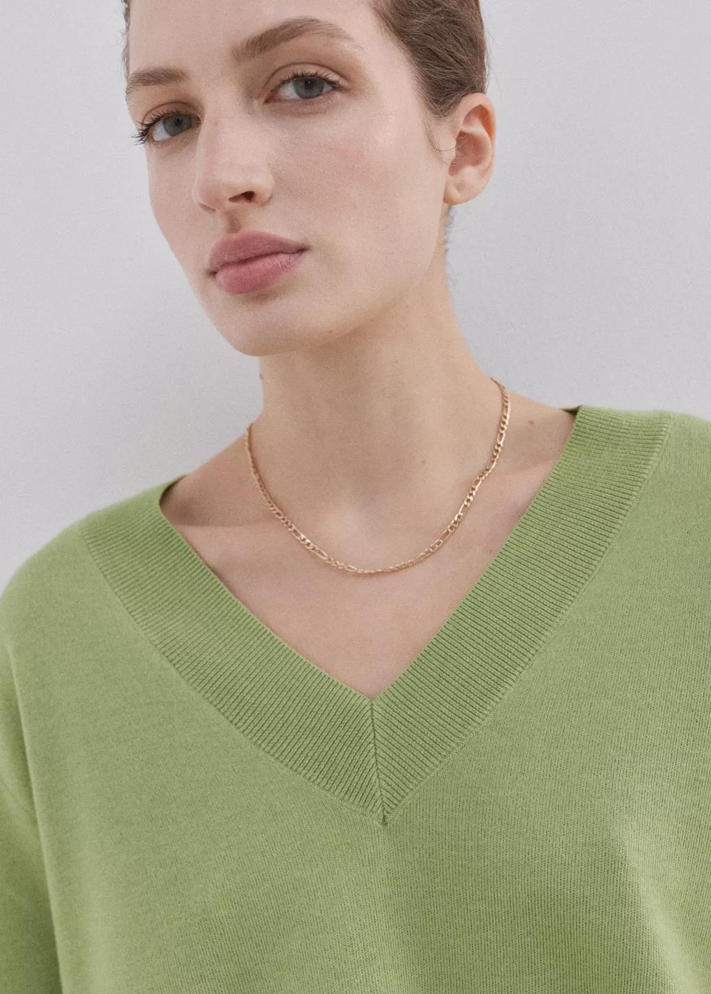 Green V-Neck Knit Sweater, Green, large image number 6