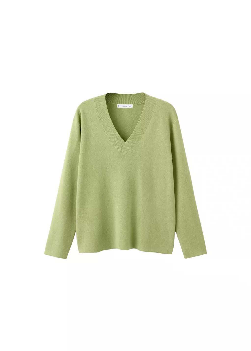 Green V-Neck Knit Sweater, Green, large image number 7