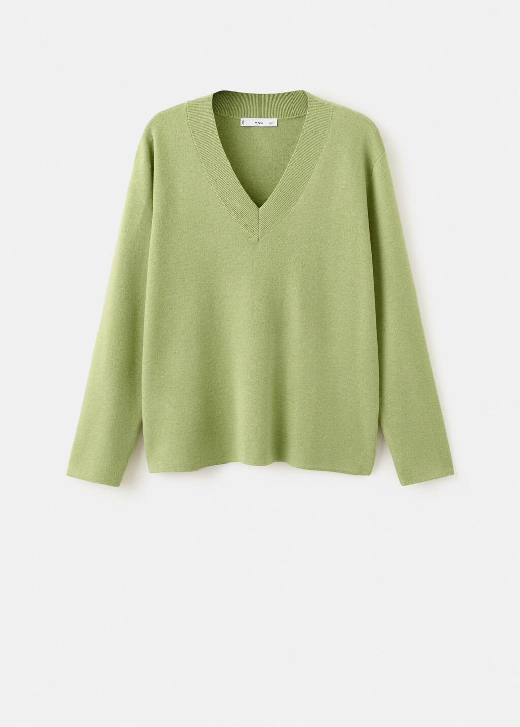 Green V-Neck Knit Sweater, Green, large image number 8