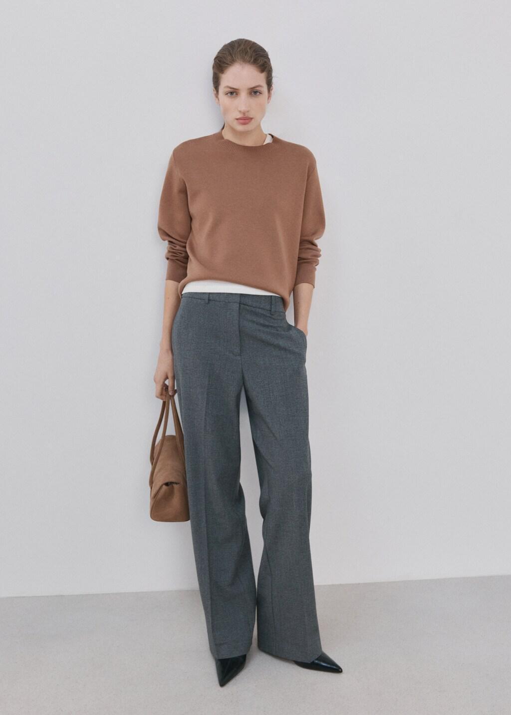 Brown Round-Neck Knitted Sweater, Medium Brown, medium