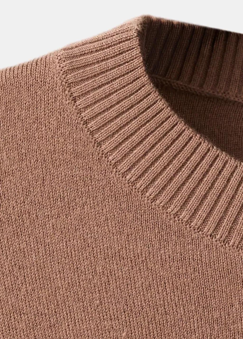 Brown Round-Neck Knitted Sweater, Medium Brown, large image number 1