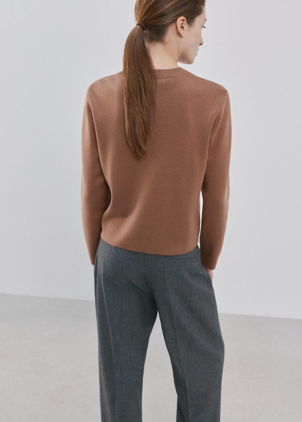 Brown Round-Neck Knitted Sweater, Medium Brown, medium
