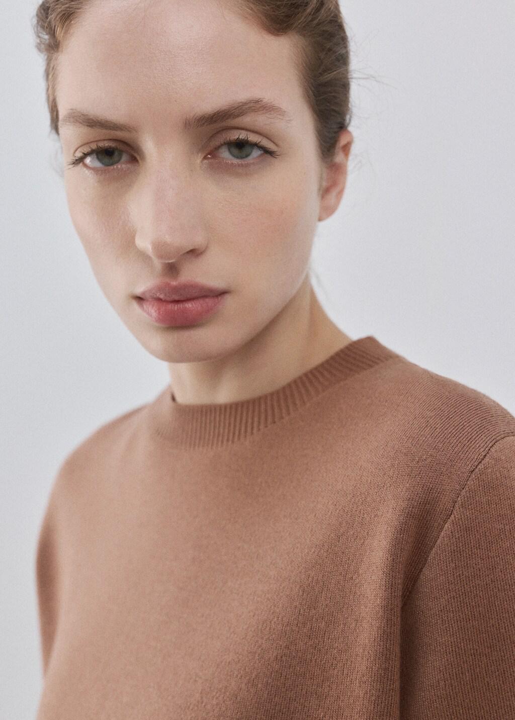 Brown Round-Neck Knitted Sweater, Medium Brown, large image number 4