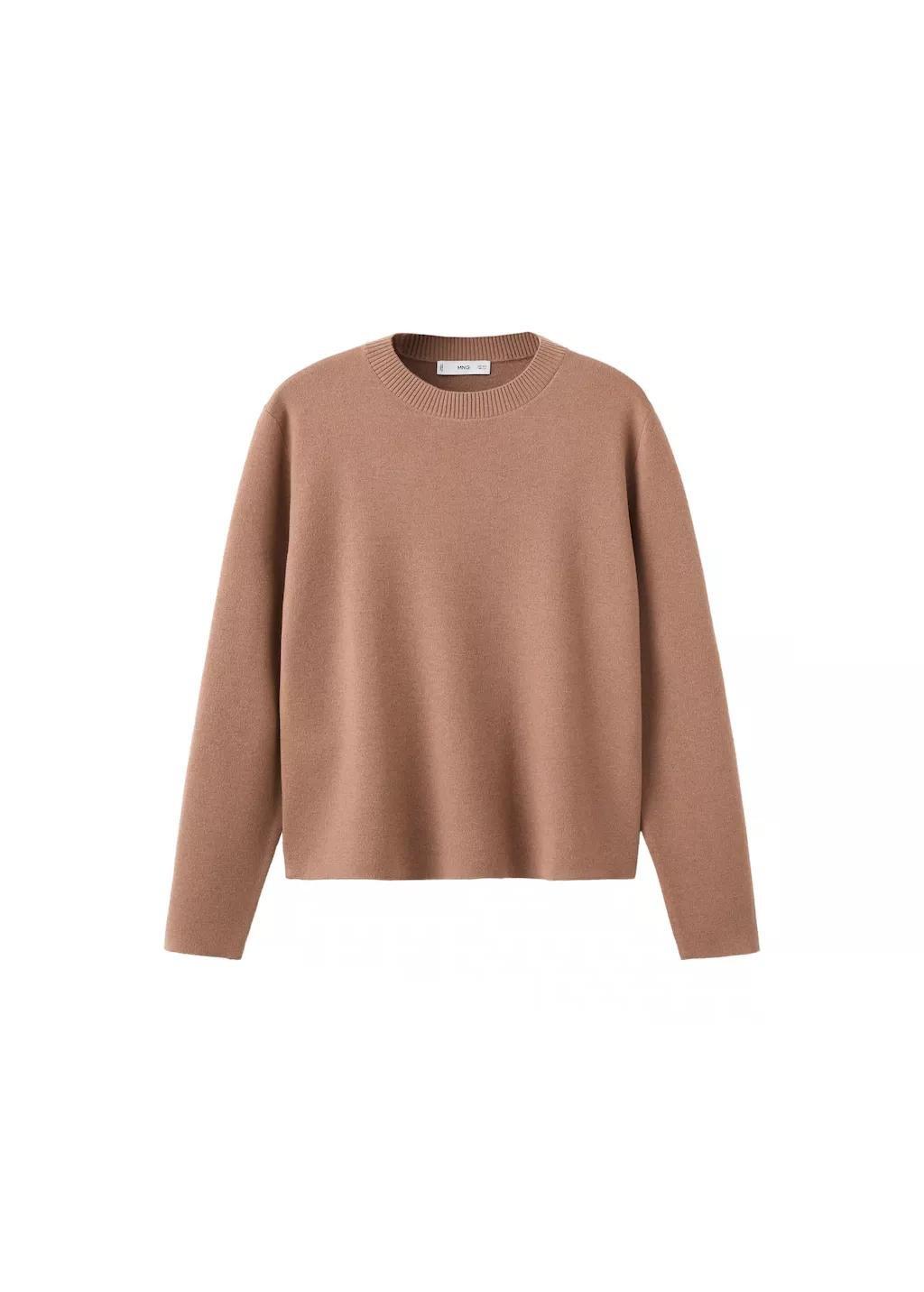 Brown Round-Neck Knitted Sweater, Medium Brown, large image number 6