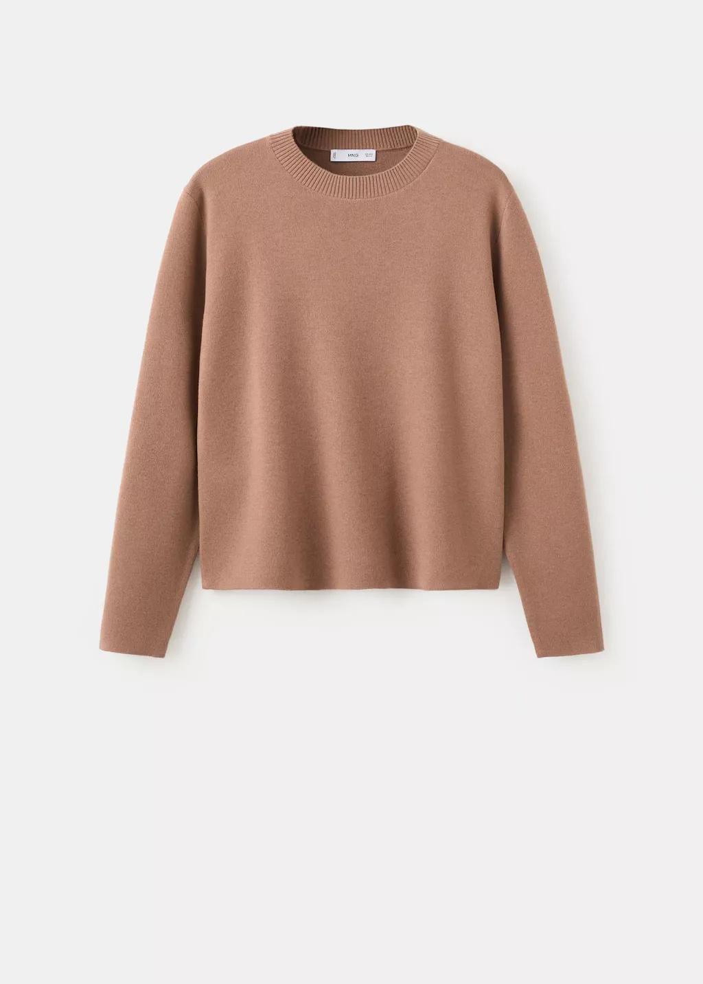 Brown Round-Neck Knitted Sweater, Medium Brown, large image number 7