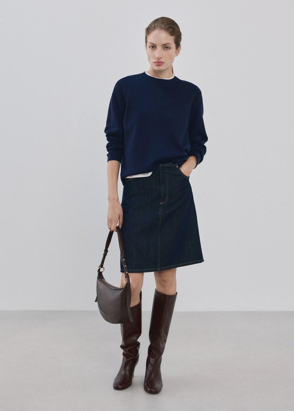 Navy Round-Neck Knitted Sweater, Navy, large image number 0