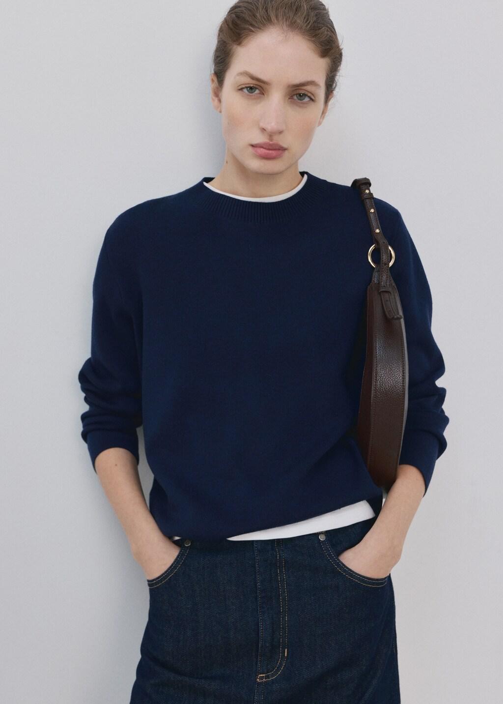 Navy Round-Neck Knitted Sweater, Navy, large image number 3