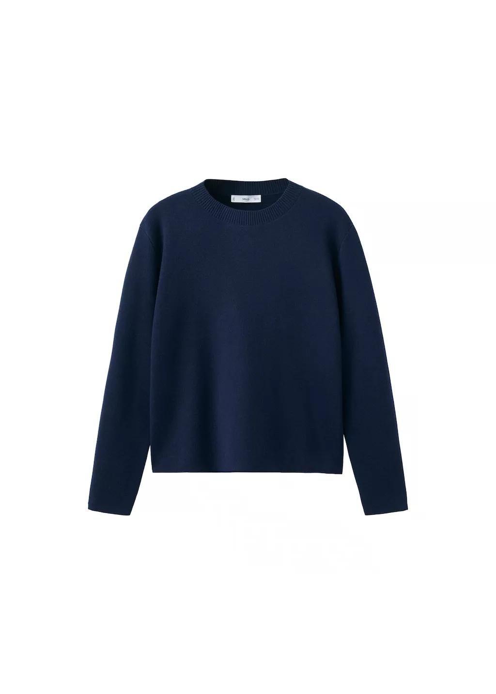 Navy Round-Neck Knitted Sweater, Navy, large image number 6