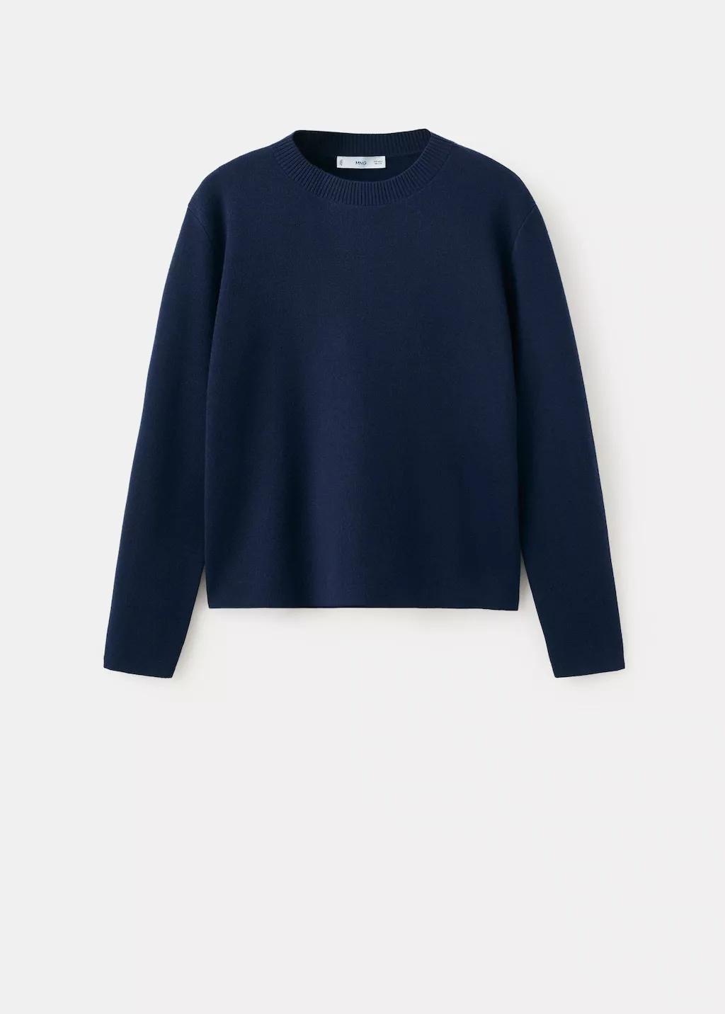 Navy Round-Neck Knitted Sweater, Navy, large image number 7