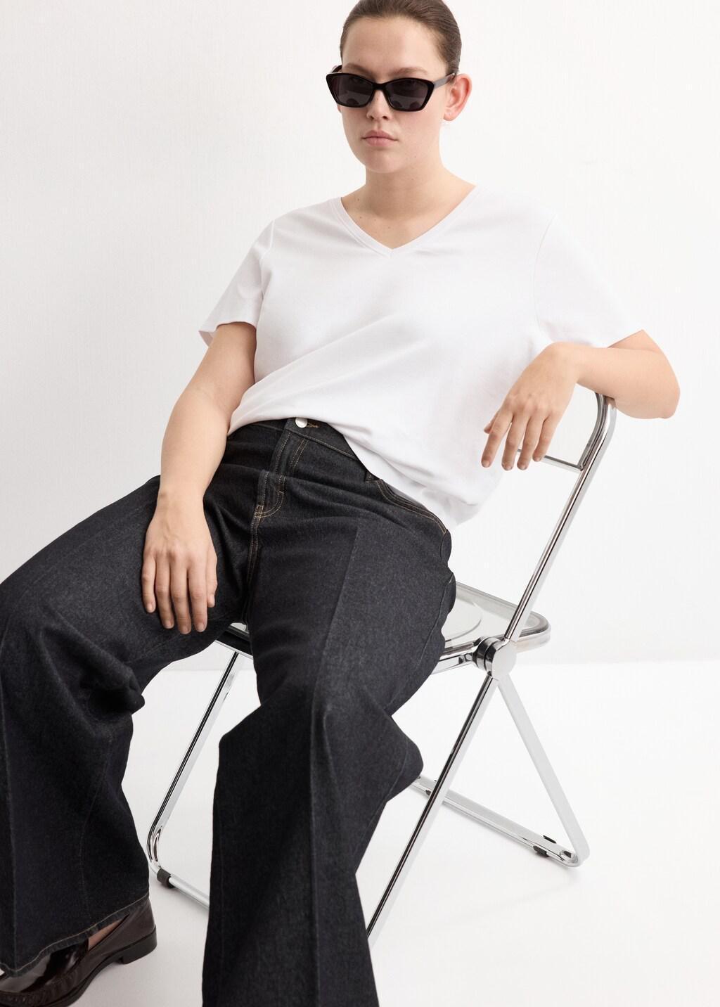 White V-Neck Cotton T-Shirt, 0201_01, large image number 5