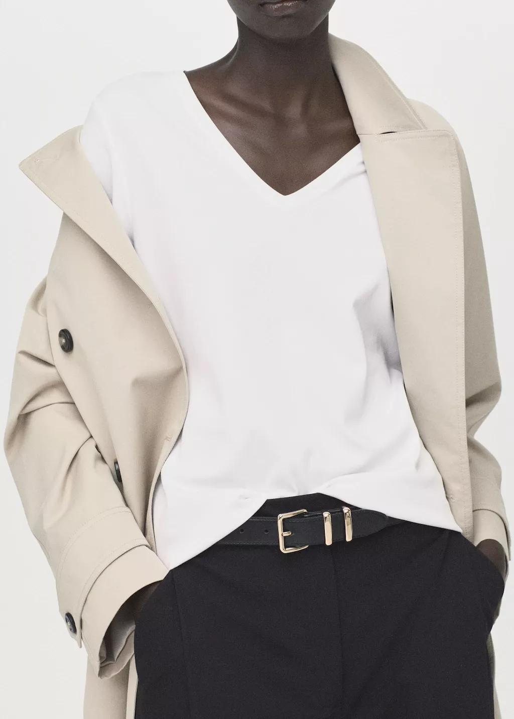 White V-Neck Cotton T-Shirt, 0201_01, large image number 6