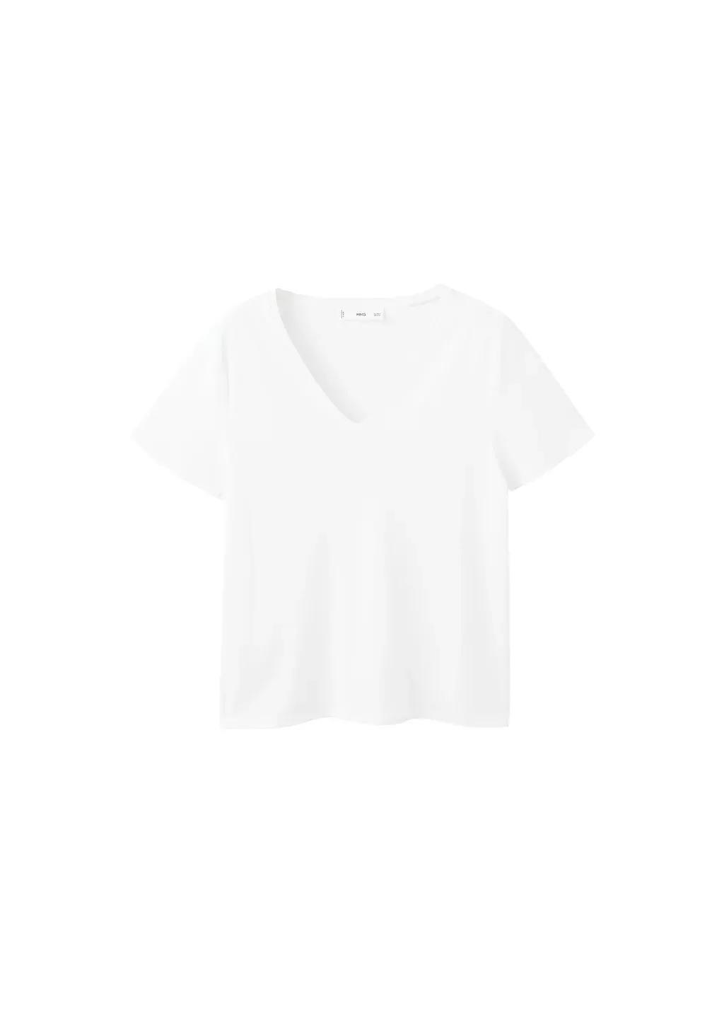 White V-Neck Cotton T-Shirt, 0201_01, large image number 7