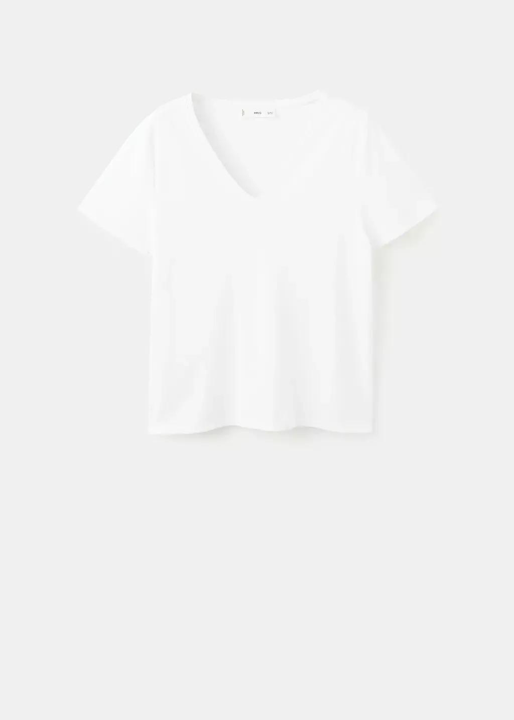 White V-Neck Cotton T-Shirt, 0201_01, large image number 8