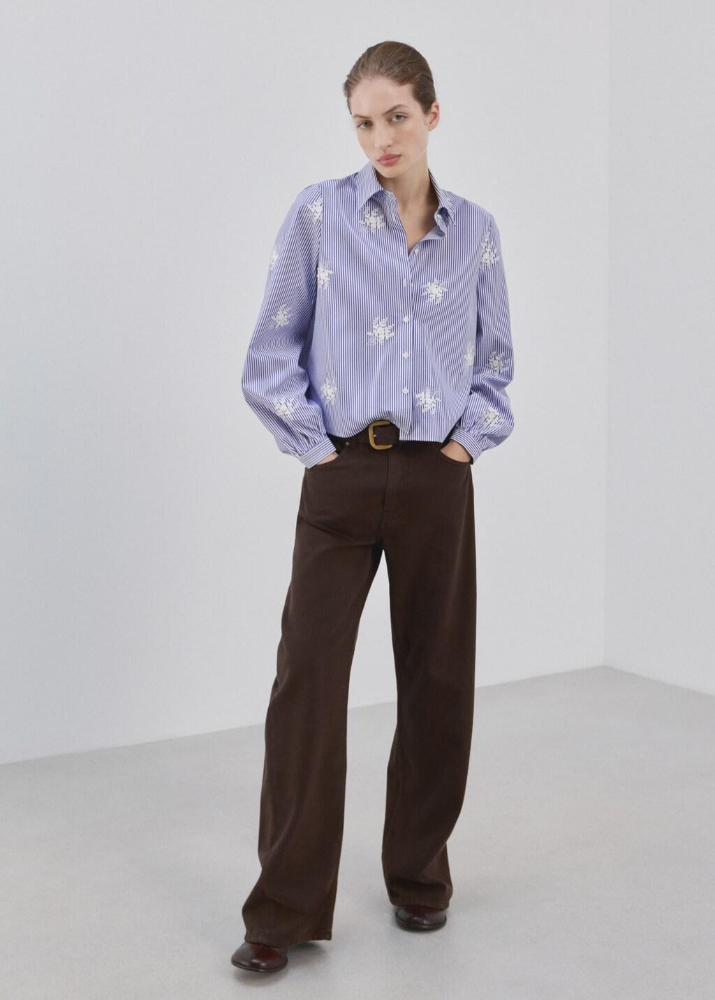 Blue Embroidery Striped Shirt, Light-Pastel Blue, large image number 0