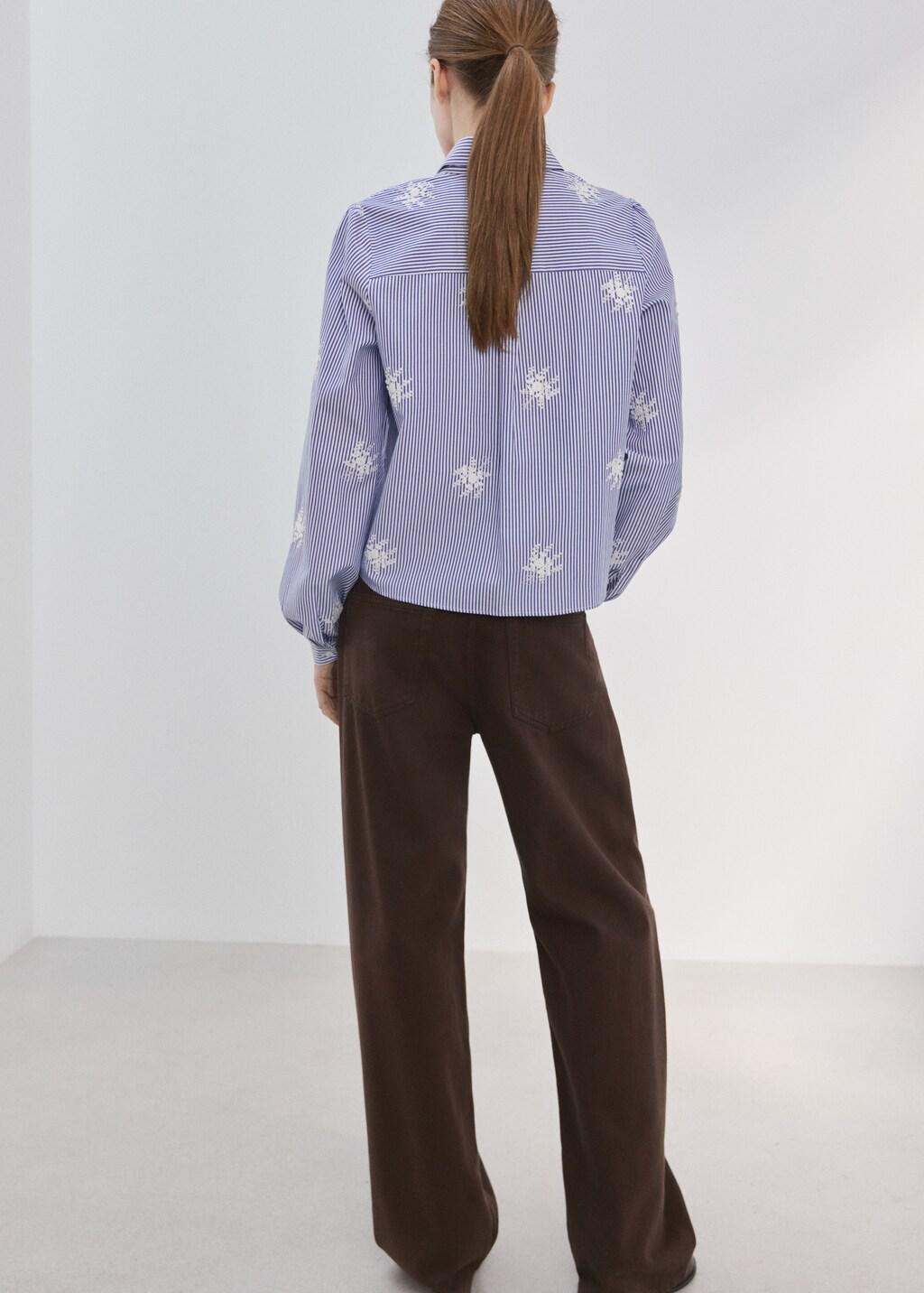 Blue Embroidery Striped Shirt, Light-Pastel Blue, large image number 2