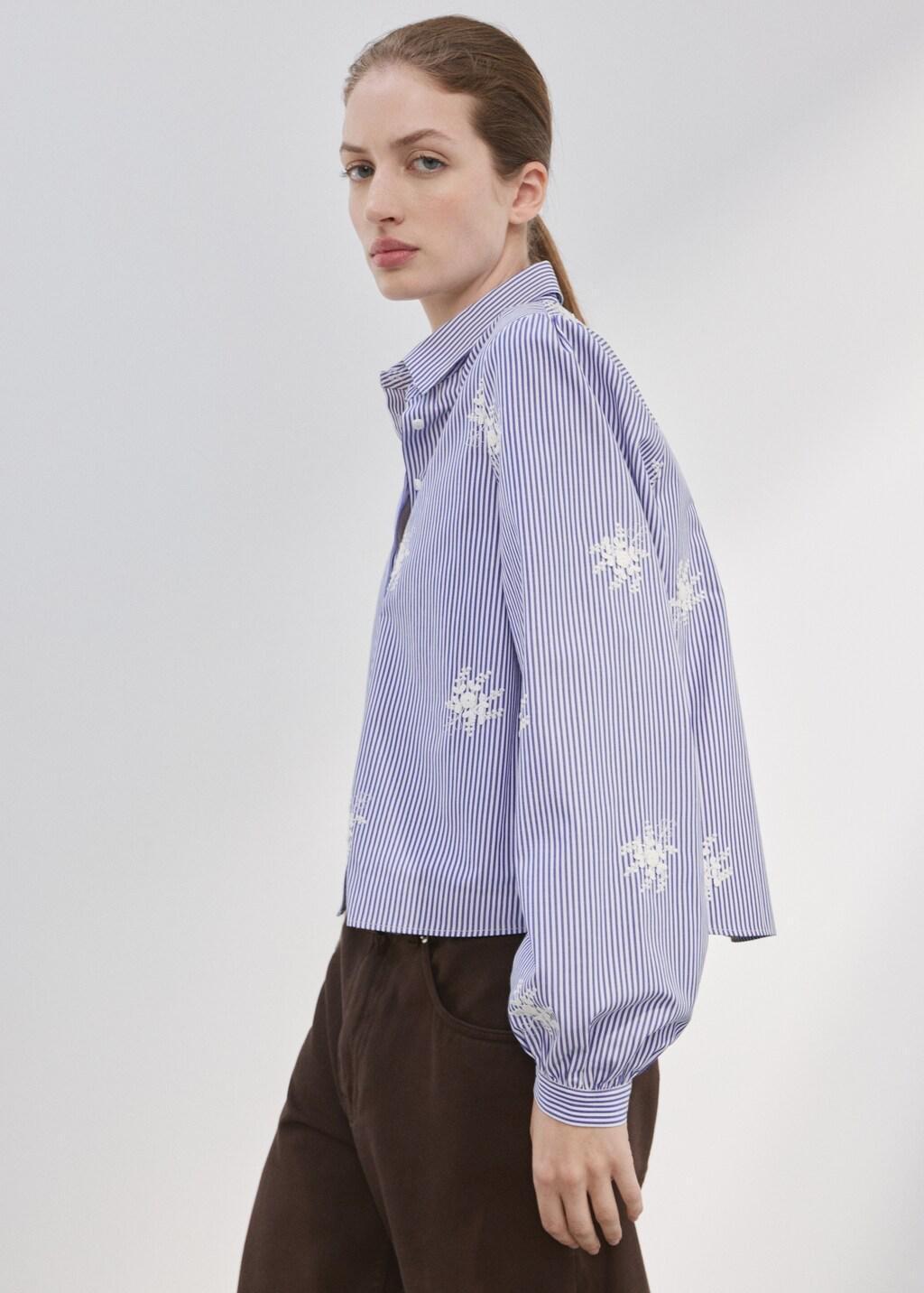 Blue Embroidery Striped Shirt, Light-Pastel Blue, large image number 3