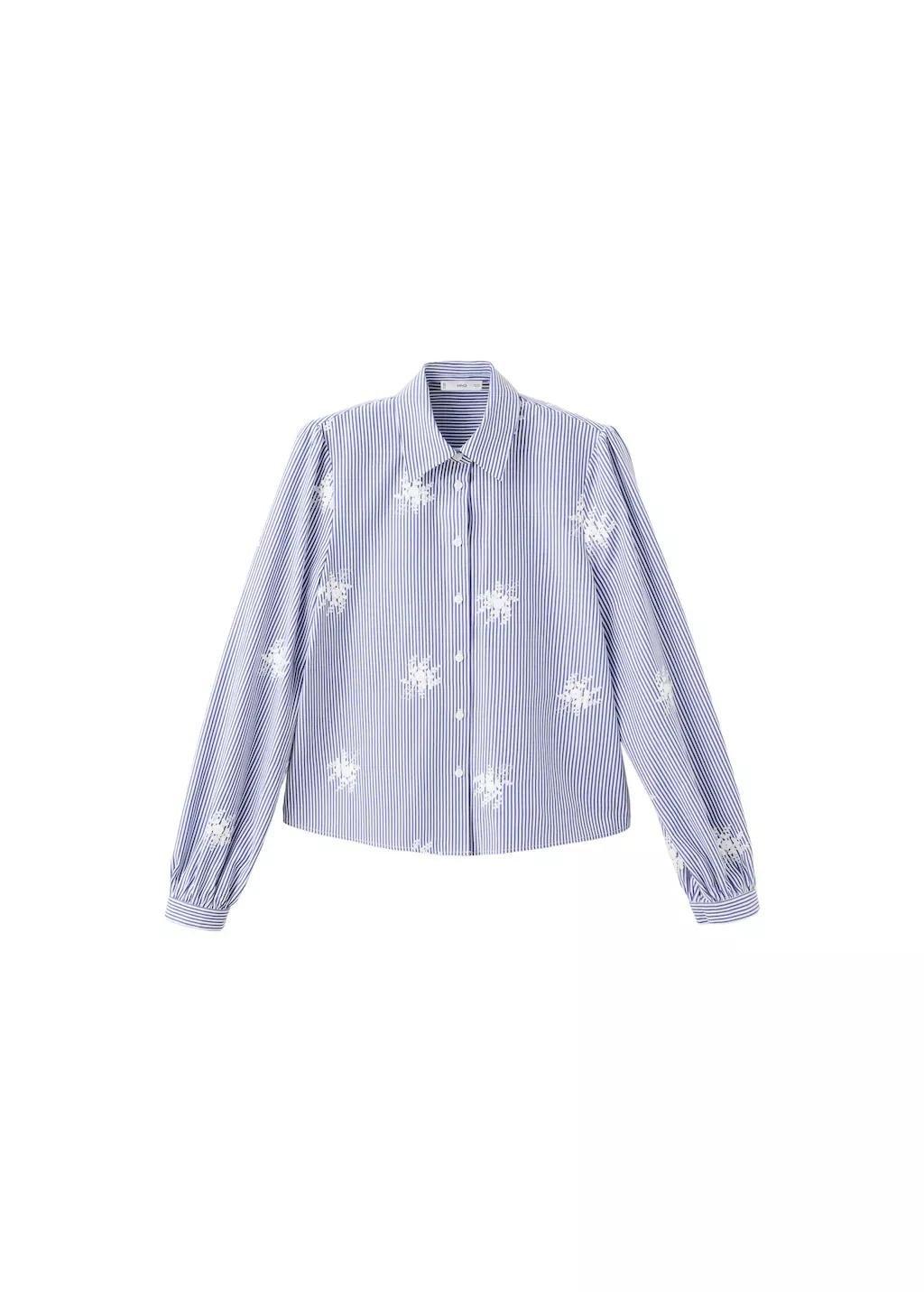 Blue Embroidery Striped Shirt, Light-Pastel Blue, large image number 6