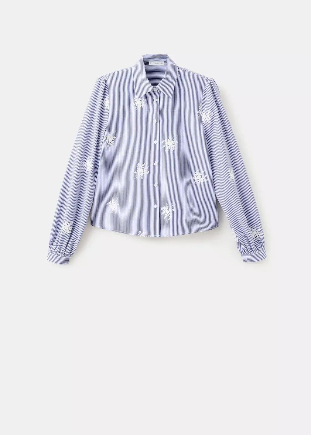 Blue Embroidery Striped Shirt, Light-Pastel Blue, large image number 7