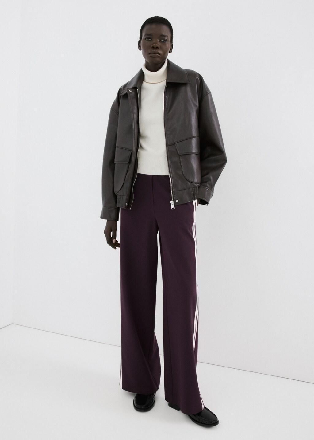 Purple Combined Striped Trousers, 0201_77, large image number 0