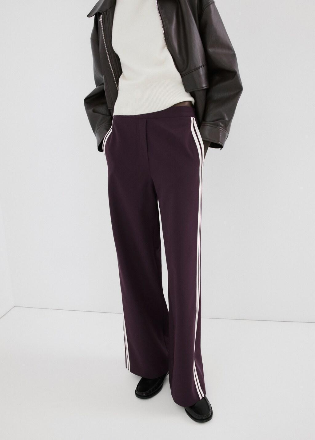 Purple Combined Striped Trousers, 0201_77, large image number 3