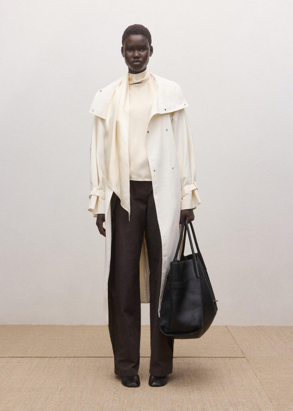 Beige Silk Blouse With Foulard Collar, Light Beige, large image number 0