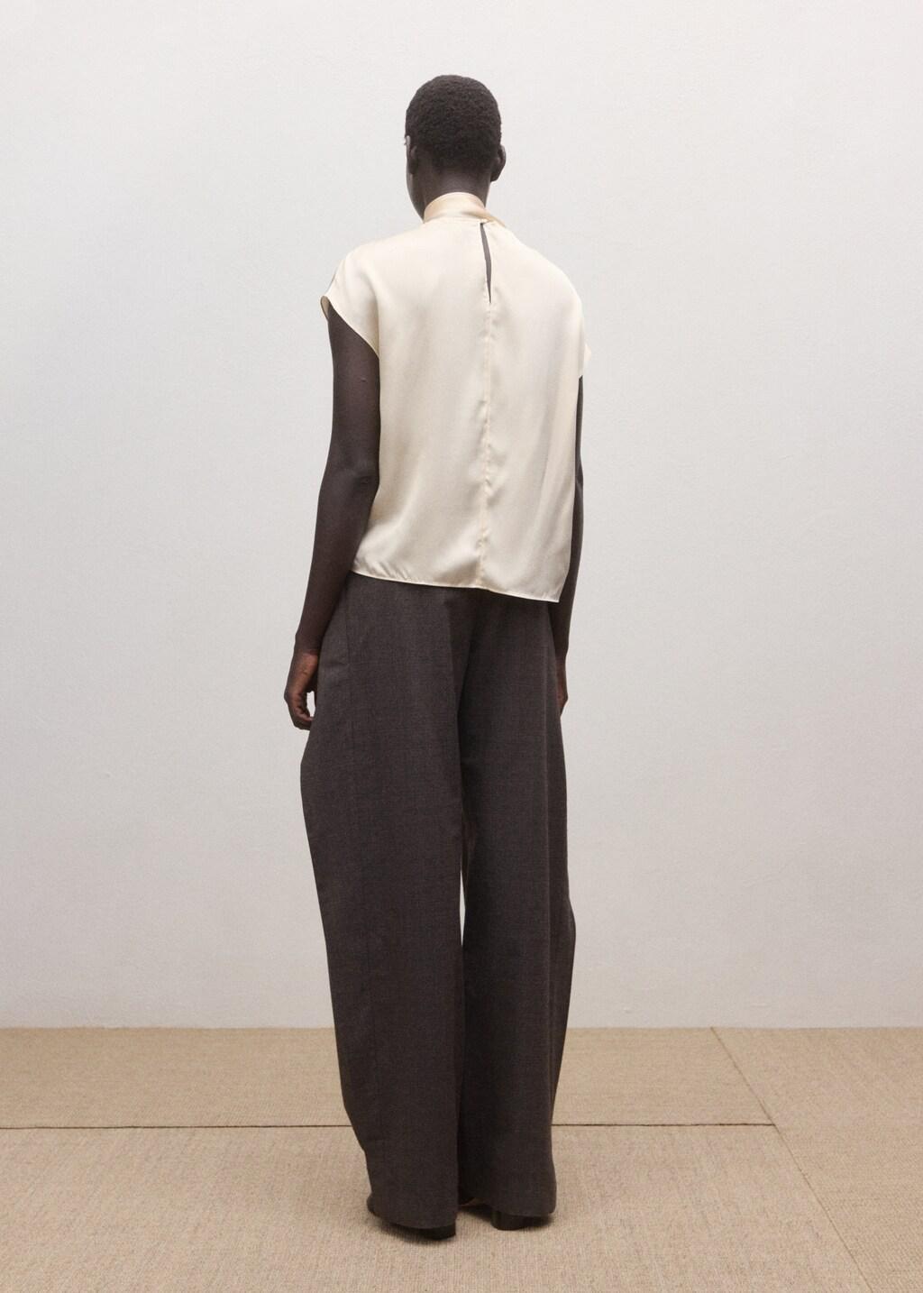 Beige Silk Blouse With Foulard Collar, Light Beige, medium